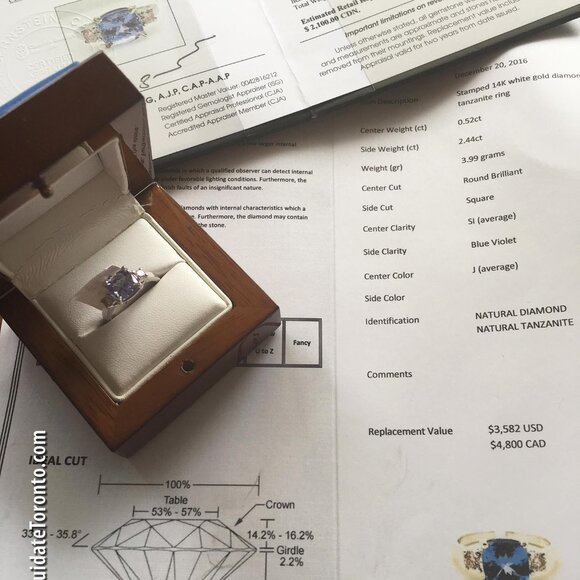 Beautiful 3-Stone Tanzanite and Diamond Ring. Over 3CTW in 14K White Gold. - Picture 6 of 12
